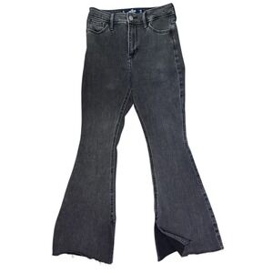 Hollister High Rise Flare Jeans Womens 1S W25 L27‎ Black Soft Stretch Split Hem